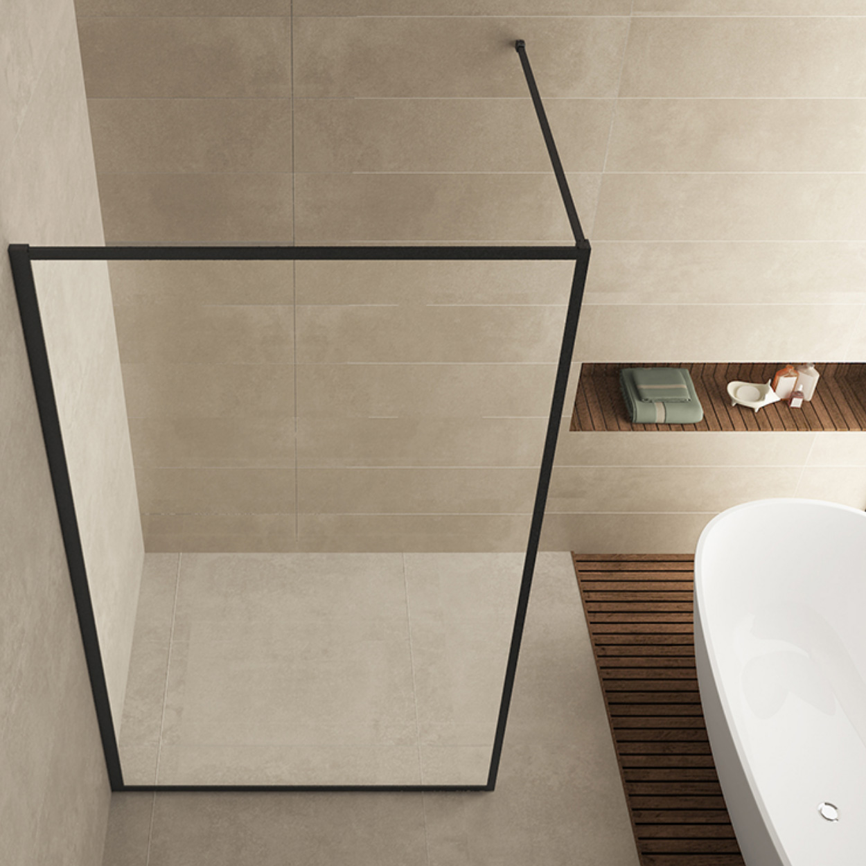 Wiesbaden Square Inloopdouche 10mm NANO Helder Glas / Mat Zwart Frame